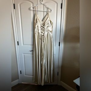 Golden satin bridesmaid dress